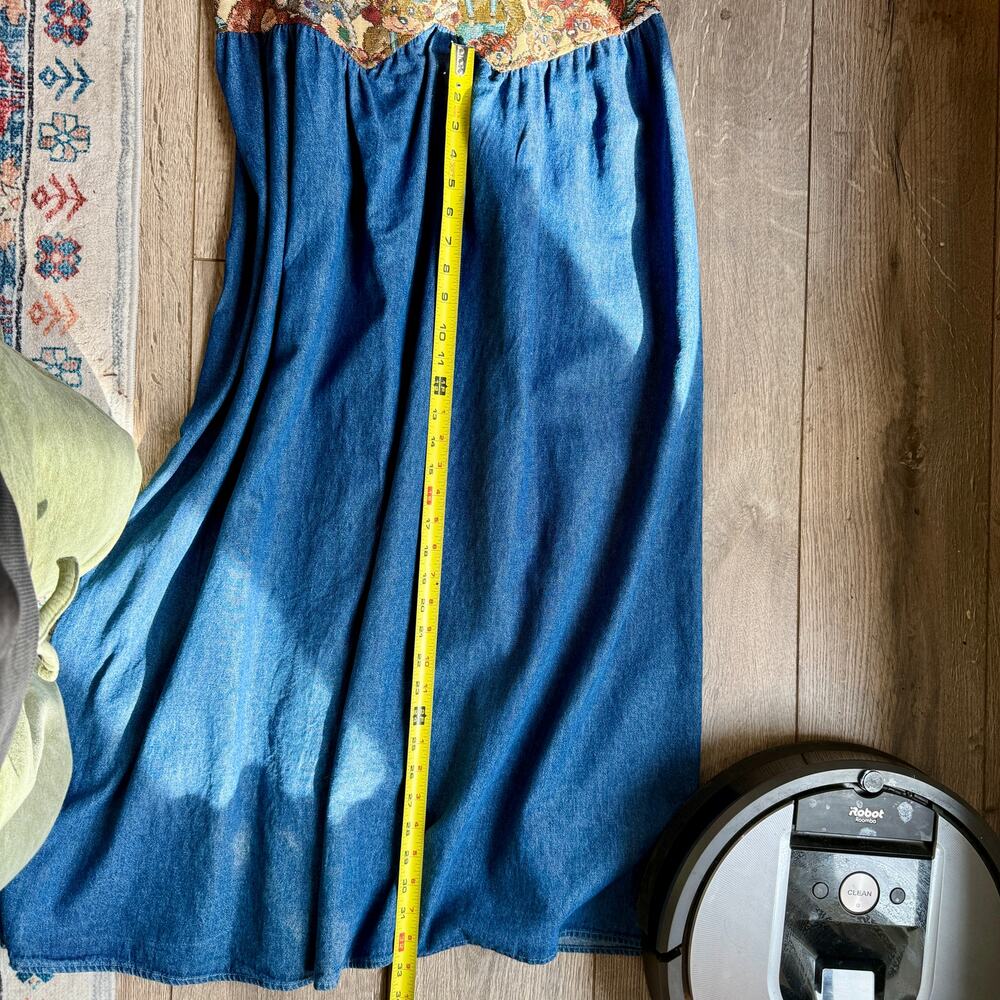 Vintage 90s Teddy Bear Tapestry Denim Dress | Cottagecore Prairie Dress - Picture 10 of 10
